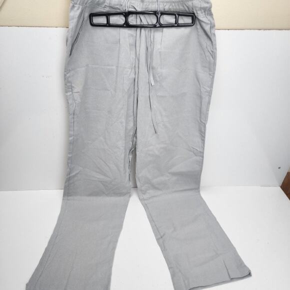 Women's Light Gray Pull-On Drawstring Long Linen Straight Leg Pants Size S - Picture 1 of 4